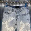 Мужские джинсы колготки социальные высококачественные уличные одеяла дизайнер лоскутное бренд джинсовые мужчины хип-хоп кожаная звезда шить раскаченные джинсовые брюки