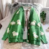 Jesień Zima Plus Rozmiar 3XL Cute Cartoon Print Dzianiny Cardigan Casual Duże Kieszonkowe Swetry Swetry Koreański Ludowy sweter 211011