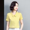 Summer Korean Fashion Satin Women Shirts Turn-down Collar Short Sleeve Office Lady Buttoned Shirt Plus Size XXXL Pink Tops 210531