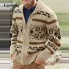 Mäns Tröjor 2021 Höst Vinter Fashion Stickad Sweater Vintage Pattern Print Zipper Cardigan Men Casual Långärmad Coats