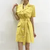 Verão coreano Único-breasted mini blazer vestido mulheres manga curta entalhada colarinho vestidos cinto escritório vestido sólido 210513