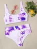 Swimwear das Mulheres 2 Pcs Swimsuit Tube Top Sexy 2021 Bikini Watercolor Estilo Alto Cintura Micro Mini Mini Maid roupa para mulheres