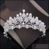 Örhängen Halsband Smycken Ställer Kristall Pearl Costume Rhinestone Statement Fashion Crown Tiaras Set Kvinnor Bröllopsleverans 2021 2SMR1