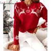 Suéteres de mujer Otoño Invierno Navidad Navidad Suéter Mujer Elk Dobby Tops Tops Jersey Punto de punto Ugly 2021 O-cuello de manga larga T1N617A