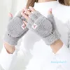 Fünf Finger Handschuhe Gestrickte Weibliche Winter Flip Cover Outdoor Radfahren Doppel Schicht Warme Student Nette Touchscreen Halb Finger