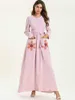 Повседневные платья Принцесса розовое платье передняя грудь снежинка вышитая длинная женщина одежда весна осень мусульманская малиата TA7567