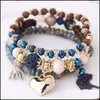 Zroszony, Nici Bransoletki Biżuteria 6 Kolory Mtilayer Czeski Bransoletka Dla Kobiet Dziewczyny Kryształ Zroszony Strand Heart Bangle Charm Stretch Beach