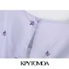 KPytomoa Kvinnor Sweet Fashion Floral Embroidery Cropped Bluses Vintage Pull Hyls Back Bow Tie Female Shirts Chic Tops 210326