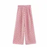 Kvinnor Vintage Dot Print Wide Ben Byxor Fickor Drawstring Tie Elastic Midja Ladies Streetwear Casual Trousers Mujer 210430