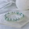 Beaded Strands Zhen-D Jewelry Natural Jadeite Gemstone Green Gentle Round Beads Armband Good Meaning Gorgeous Gift for Man Woman INTE22