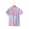 Tie Dye Printing Dames Korte Mouw Breien T-shirt Casual Vrouwelijke Losse Tops Zomer O Hals Tee Shirt Femme T1166 210430