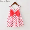 Flickor Klänning Sommar Vest V-Neck Wave Fashion Stripes Halter Bow Princess Girl Baby Toddler 210611