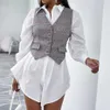 Vintage Vest Femmes Pliad Veste sans manches élégante simple poitrine col V Top Cardigan coréen 210819