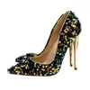 Dress Shoes Blue Bling Sequins Women Sexy Extremely High Heels Pointed Toe Slip On Stiletto Chic Pumps Ladies Party Wedding