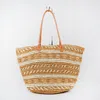 Handmade fashion hand woven bag leisure simple Crochet straw bag summer lady beach style woven shoulder bag Black Apricot