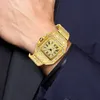 Orologi quadrati da uomo Design unico orologio da polso al quarzo da uomo in oro Bling Bling Diamond Clock Dropshipping