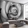Modern simple gray and white three-dimensional relief 3D rose flower wallpapers TV sofa background wall