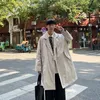 Men's Trench Coats Large Size Black/Beige Coat Fashion Casual Long Men Korean Loose Oversized Windbreaker Jacket Mens Overcoat Viol22