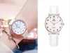 Watch, ladies, simple, quartz movement, round, leather strap, alloy case, luminous, mineral glass, stylish, elegant, compact