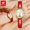 OLEVS Nya modeklockor Märke Vattentät läder Analog Quartz Wristwatch Elegant Ladies Watch Gift for Women