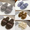 Designer Wool Slippers Women Solid Color Embroidery Flip Flop Winter Original Rubber Non-slip Wear-Resistant Bottom Autumn Sheep Leather Dupe Plush Sandals Box