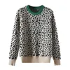 Autumn Winter Women Sweaters Leopard Knitted Pullovers Long Sleeve Contrast Color Crewneck Jumpers Sweter Mujer C- 026 211217