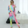 Mode Frauen Tie-Dye Winter Herbst 2 Stück Set Damen Casual Freizeit Tops Langarm Frauen Anzug Hause 2 Stück Outfits für Frauen 210514