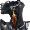 Mode femmes bohème boucles d'oreilles personnalité marron plume pendentif boucle d'oreille femme ethnique longue chaîne bijoux accessoires