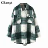 Klkxmyt Winterjacke Damen Mode Klassisch Plaid Damen Umlegekragen Wollmischung Mäntel Langarm Mantel 210527