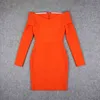 Sexy Women Dress Elegant Orange Long Sleeve Club Celebrity Party Dresses Bandage Bodycon Ladies Clothing 210515