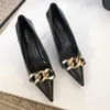 Dress Shoes 2021 Thin High Heels Pumps Women Fashion Pointed Toe Metal Chain Work Vintage Elegant Shallow Pink For Party