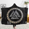 Customized 3D printed hooded blanket can be worn on flannel lamb cashmere cloak Viking totem theme Custom DIY Thin Quilt Sofa blan206S