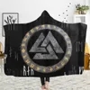 Customized 3D printed hooded blanket can be worn on flannel lamb cashmere cloak Viking totem theme Custom DIY Thin Quilt Sofa blan272A