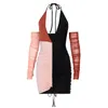 European and American style patchwork tie neck dress spring fashion sexy temperament skirt mini dress 210602