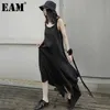 [EAM] femmes noir tempérament irrégulier longue robe col rond sans manches coupe ample mode printemps été 1DD7038 21512