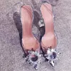 New Women Sandals Transparent Crystal Summer Jelly Shoes Pointed Toe Slip On Low Heels Female Fashion Wedding Shoes Plus Size X0523