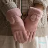 Cinco Dedos Luvas Mulheres Inverno Manter Tela de Toque Moreto Plus Velvet dentro Engrossar Bonito Encantadora Orelhas Villi Pulso Elasticidade Macio