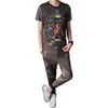 M-5XL Mężczyźni Dresy Luksusowe Retro Print Casual Krótki Rękaw Tshirt Spodnie 2 Piece Set Męska Streetwear Ubrania Jogger Sports Suit 210527