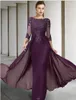 Long Sleeve Chiffon Mother Of The Groom Dresses Plus Size O Neck Formal Lace Evening Wedding Party Prom Guests Gowns