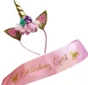 Party Favors Unicorn Birthday Girl Set Shiny Gold Glitter Unicorn Headband and Birthday-Girl Sash Perfect-Unicorn Theme-Urodziny SN6140