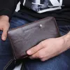 Portefeuille en cuir véritable hommes pochette marque mâle porte-carte longue fermeture éclair autour de voyage sac à main avec porte-passeport 6.5 "coque de téléphone