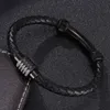 Haute couture noir tressé en cuir hommes Bracelet en acier inoxydable fermoir magnétique Bracelet mâle bijoux Punk noël Gift1 Inte22