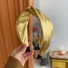 Moda Kadınlar Kafa Altın Gümüş Geniş Yan Hairband Shining Deri Türban Katı Renk Saç Aksesuarları Toptan