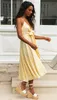 Bownot Front Women Summer Bohemian Beach Dress Famale Casual Yellow Maxi Long Sundress Vestidos Mujer 210427