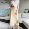 Women's Summer Skirt Office High Waist Green s Straight Silk Satin Midi and Top for Women Free Collocation 210514