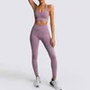 Women Workout Set Bekväma Sport Bra Gym Brassiere Fitness Tank Top Vest + Andningsbara Leggings Kvinnor Butt Lyft Yoga Pants 210514