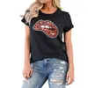 Frauen T-Shirt Tops Rundhals-Kurzarm-Lippen-Druck Große Größe Lose Top