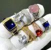 Heavy Industry Inlaid Gem Ring Light Luxury Великолепный Crystal Color Diamond 18K Real Gold Plating Ring