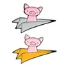 Булавки, броши самолет воротник краска капания брошь животных значки свинья бумага милая эмаль отворота моды мультфильм маленький розовый металл