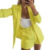 Sommer Gelb Mädchen Hosen Anzüge Frauen 2 Stück Kurze Abend Party Prom Blazer Smoking Formelle Kleidung Für Hochzeit (Jacke + hosen)